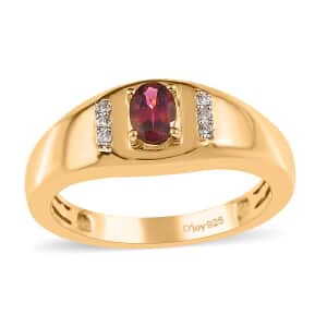 Premium Ouro Fino Rubellite and White Zircon Men's Ring in Vermeil Yellow Gold Over Sterling Silver 0.50 ctw