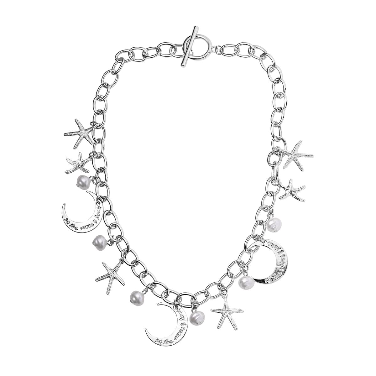 Simulated Pearl Celestial Necklace 20 Inches in Silvertone image number 0