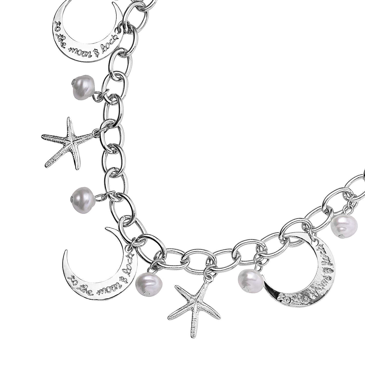 Simulated Pearl Celestial Necklace 20 Inches in Silvertone