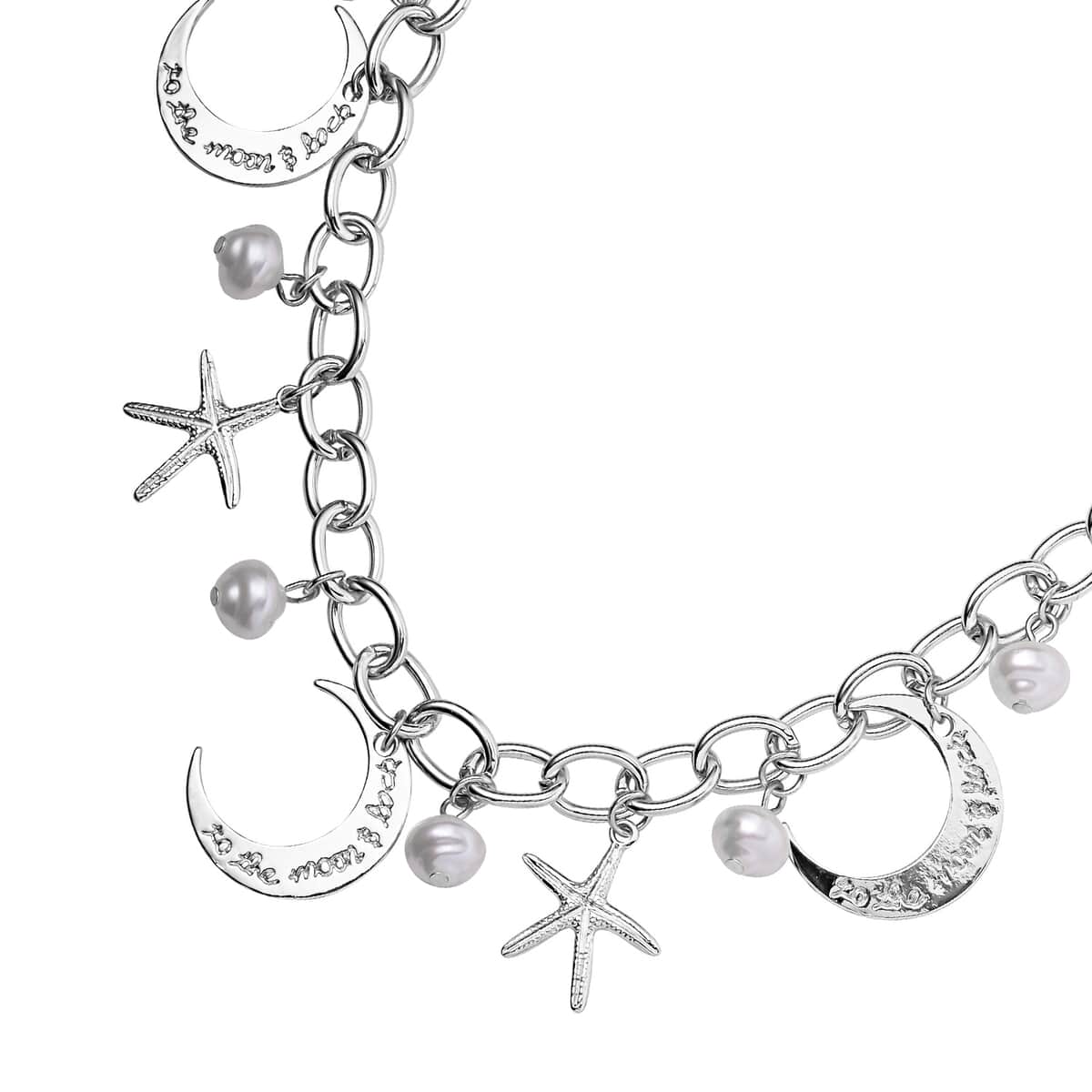 Simulated Pearl Celestial Necklace 20 Inches in Silvertone image number 2