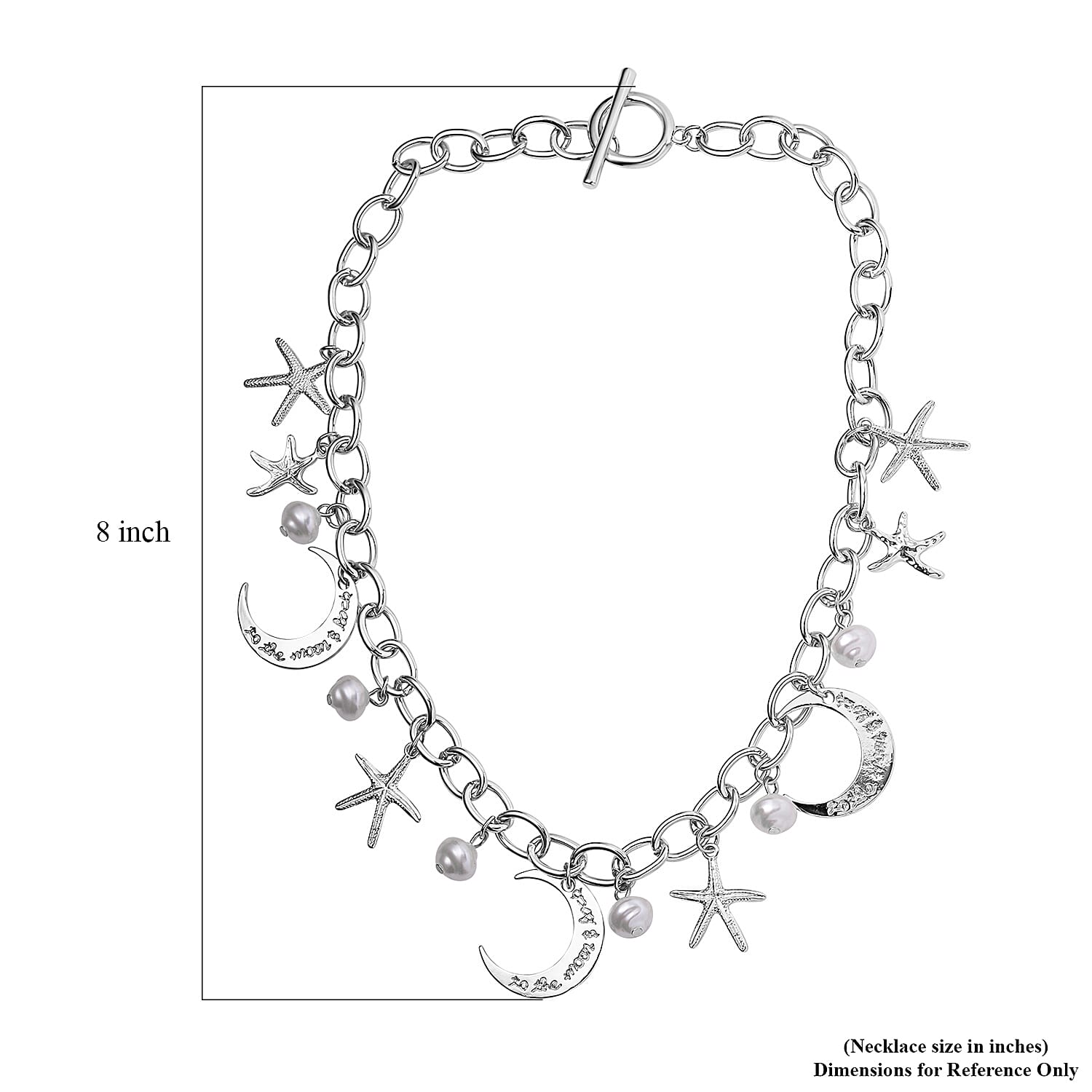 Simulated Pearl Celestial Necklace 20 Inches in Silvertone