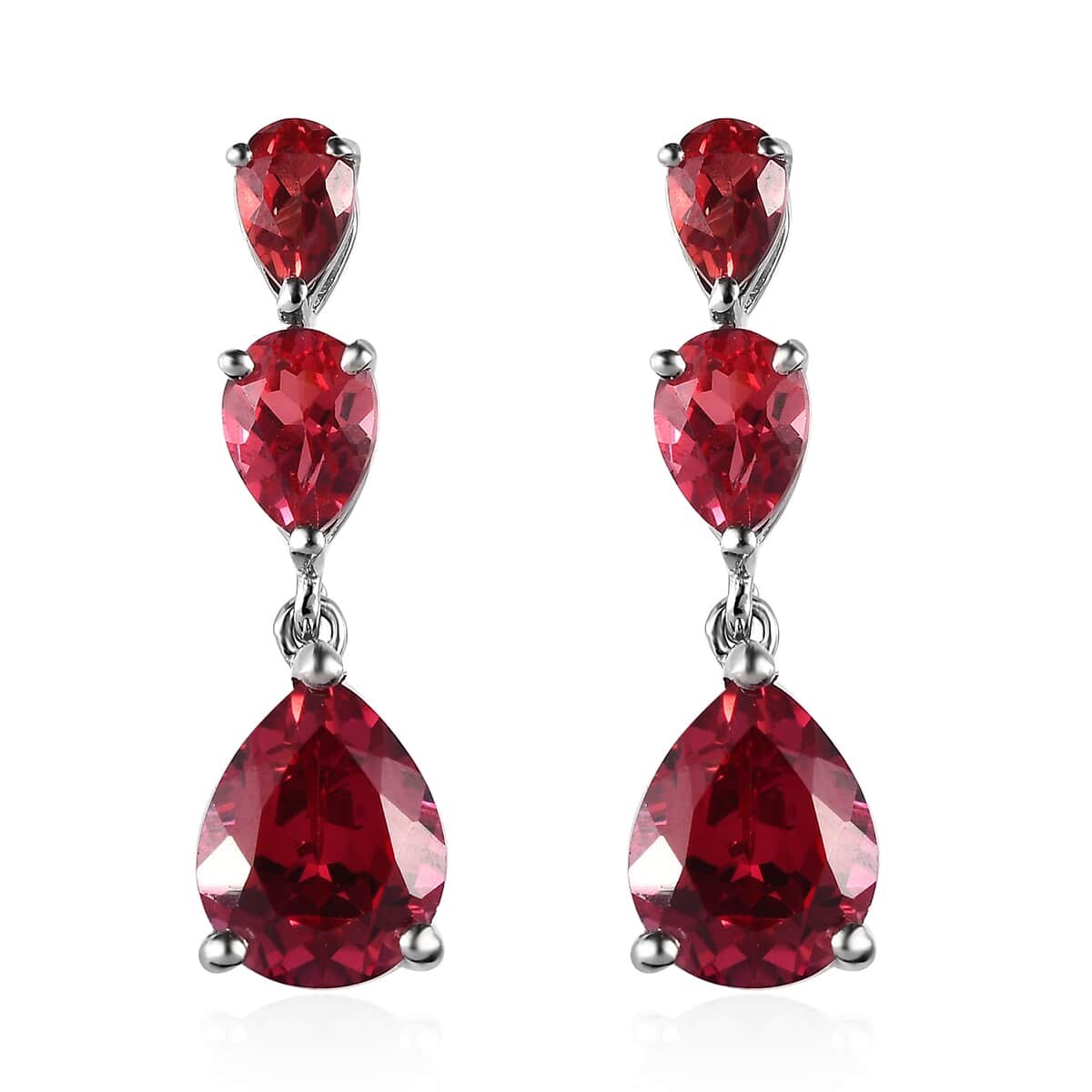 Buy Lab Created Padparadscha Sapphire Drop Earrings in Platinum Over ...