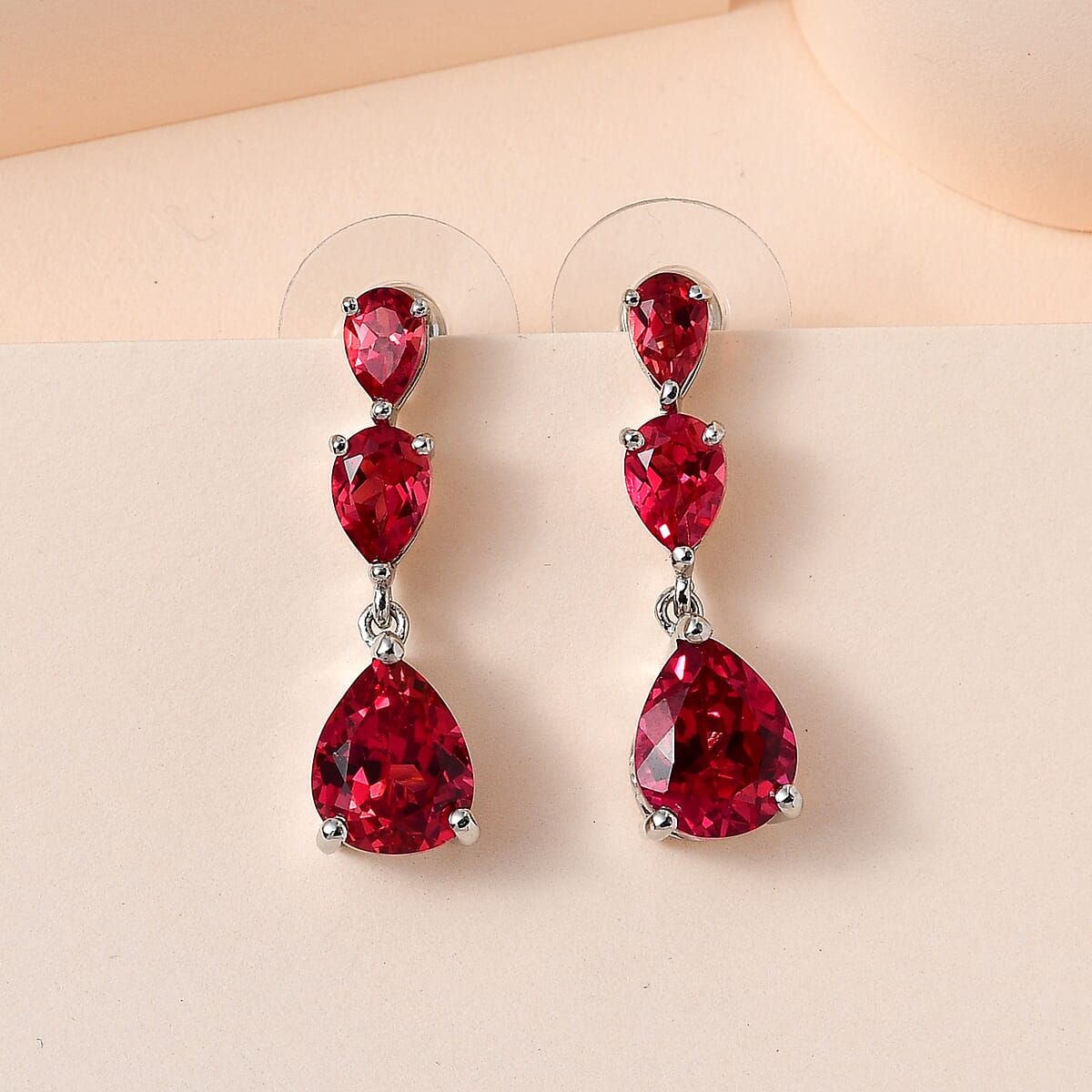 Lab Created Padparadscha Sapphire Drop Earrings in Platinum Over Sterling Silver 10.00 ctw image number 1