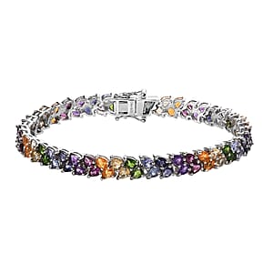 Multi Gemstone Bracelet in Platinum Over Sterling Silver (7.25 In) 12.25 ctw