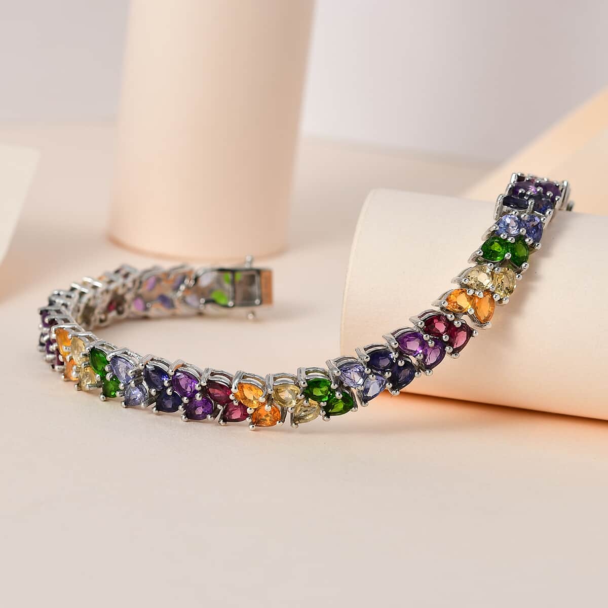 TLV Multi Gemstone Bracelet in Platinum Over Sterling Silver (7.25 In) 12.25 ctw image number 1