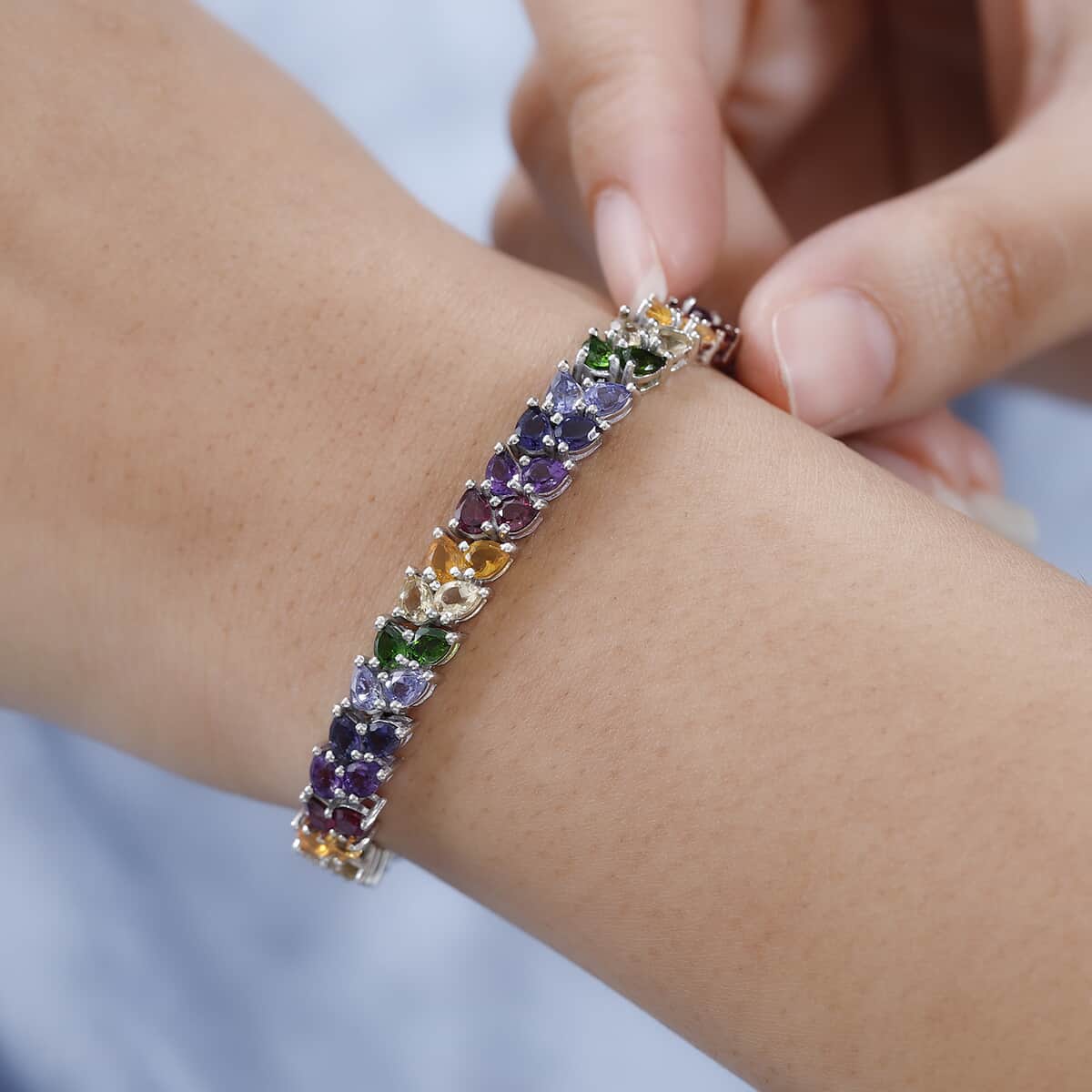 TLV Multi Gemstone Bracelet in Platinum Over Sterling Silver (7.25 In) 12.25 ctw image number 2