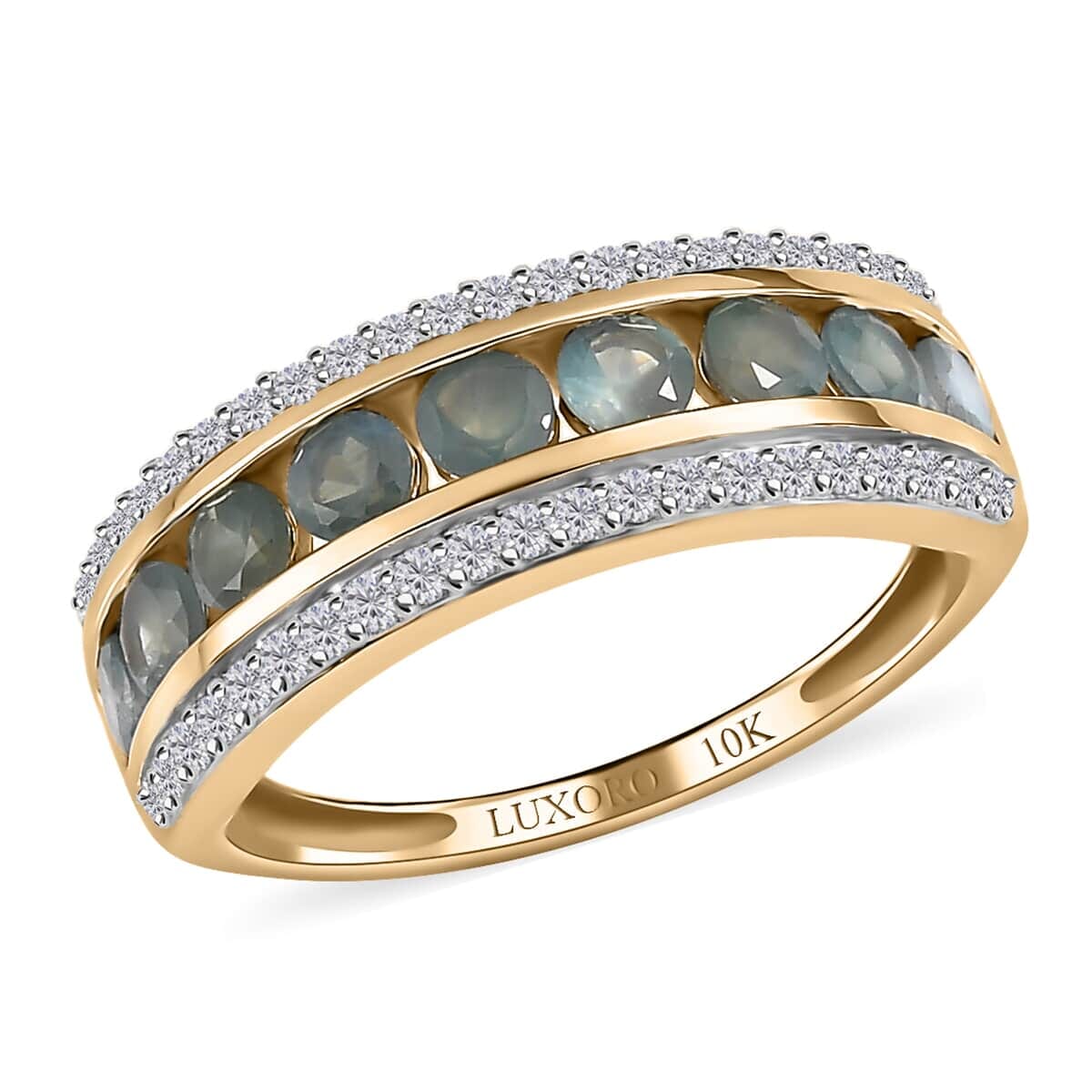 Luxoro 10K Yellow Gold Premium Narsipatnam Alexandrite and Moissanite Half Eternity Band Ring 1.50 ctw (Del. in 5-7 Days) image number 0