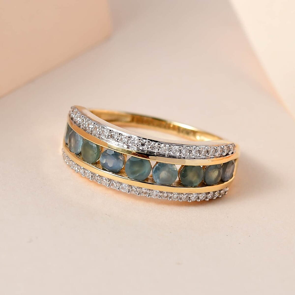 Luxoro 10K Yellow Gold Premium Narsipatnam Alexandrite and Moissanite Half Eternity Band Ring 1.50 ctw (Del. in 5-7 Days) image number 1