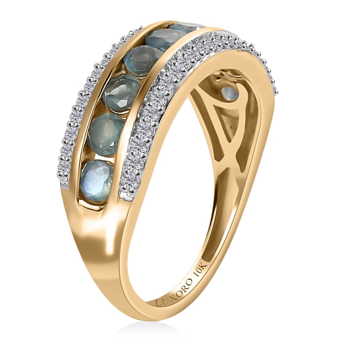 Luxoro 10K Yellow Gold Premium Narsipatnam Alexandrite and Moissanite Half Eternity Band Ring 1.50 ctw (Del. in 5-7 Days) image number 3