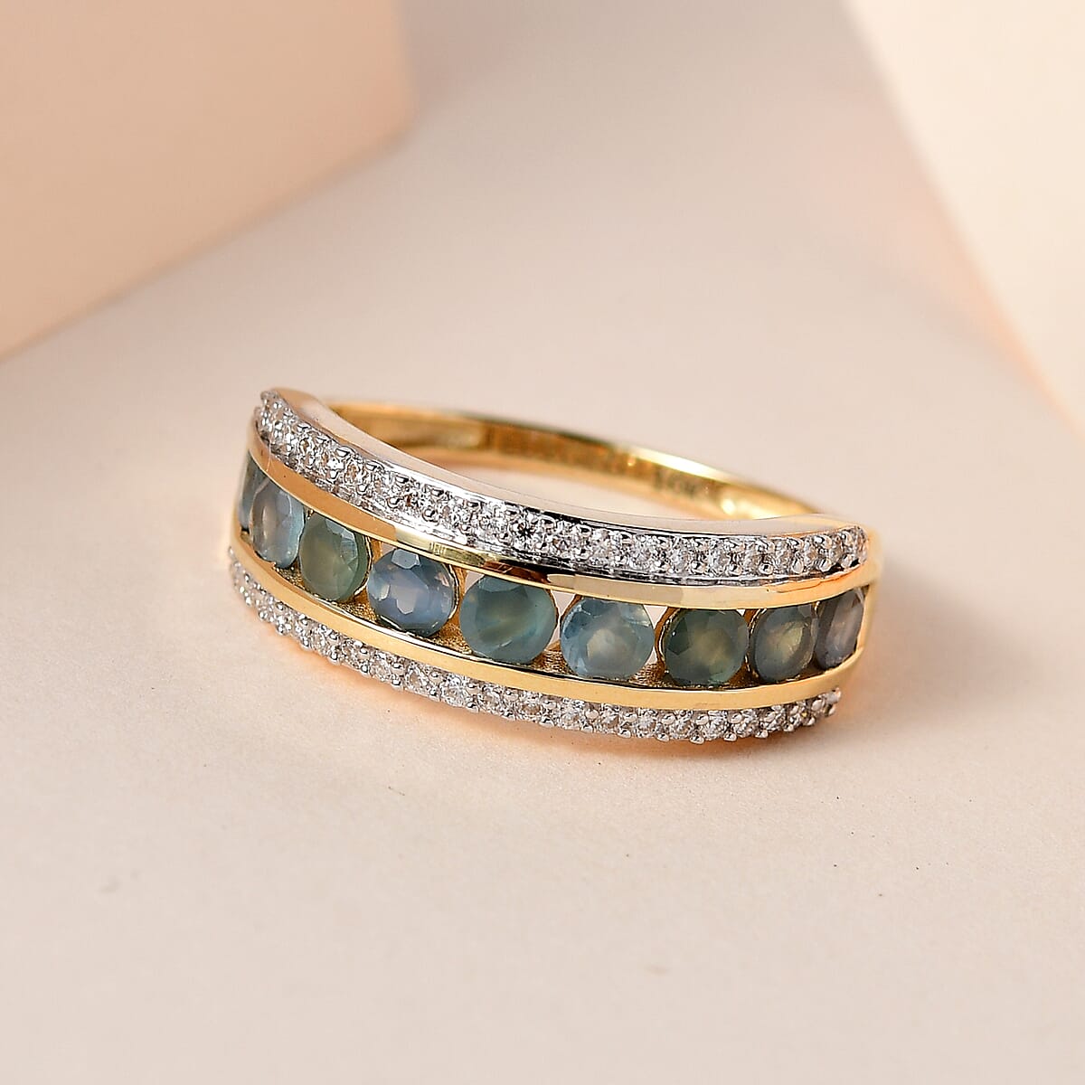 Luxoro 10K Yellow Gold Premium Narsipatnam Alexandrite and Moissanite Half Eternity Band Ring (Size 8.0) 1.50 ctw image number 1