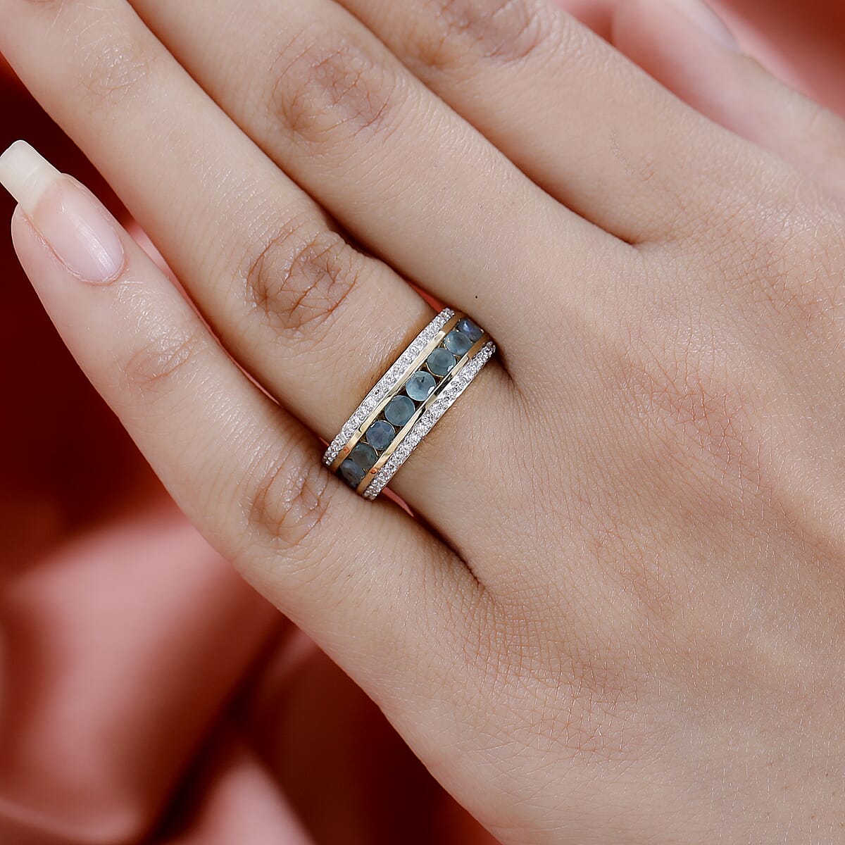 Luxoro 10K Yellow Gold Premium Narsipatnam Alexandrite and Moissanite Half Eternity Band Ring (Size 8.0) 1.50 ctw image number 2