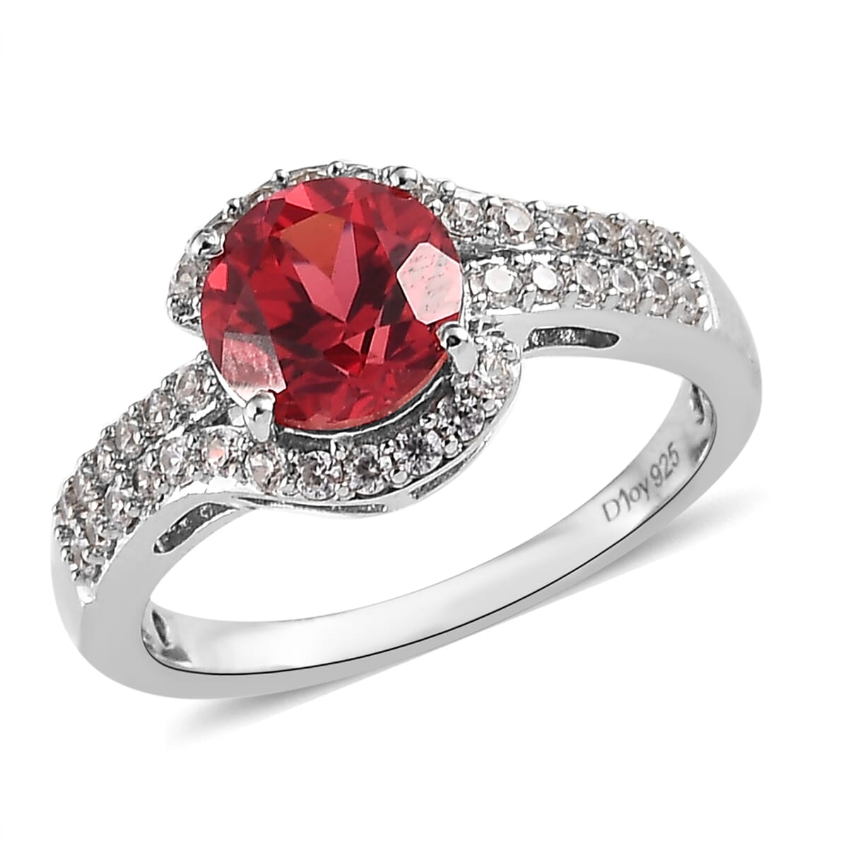 Lab Created Padparadscha Sapphire and White Zircon Ring in Platinum Over Sterling Silver 2.35 ctw image number 0