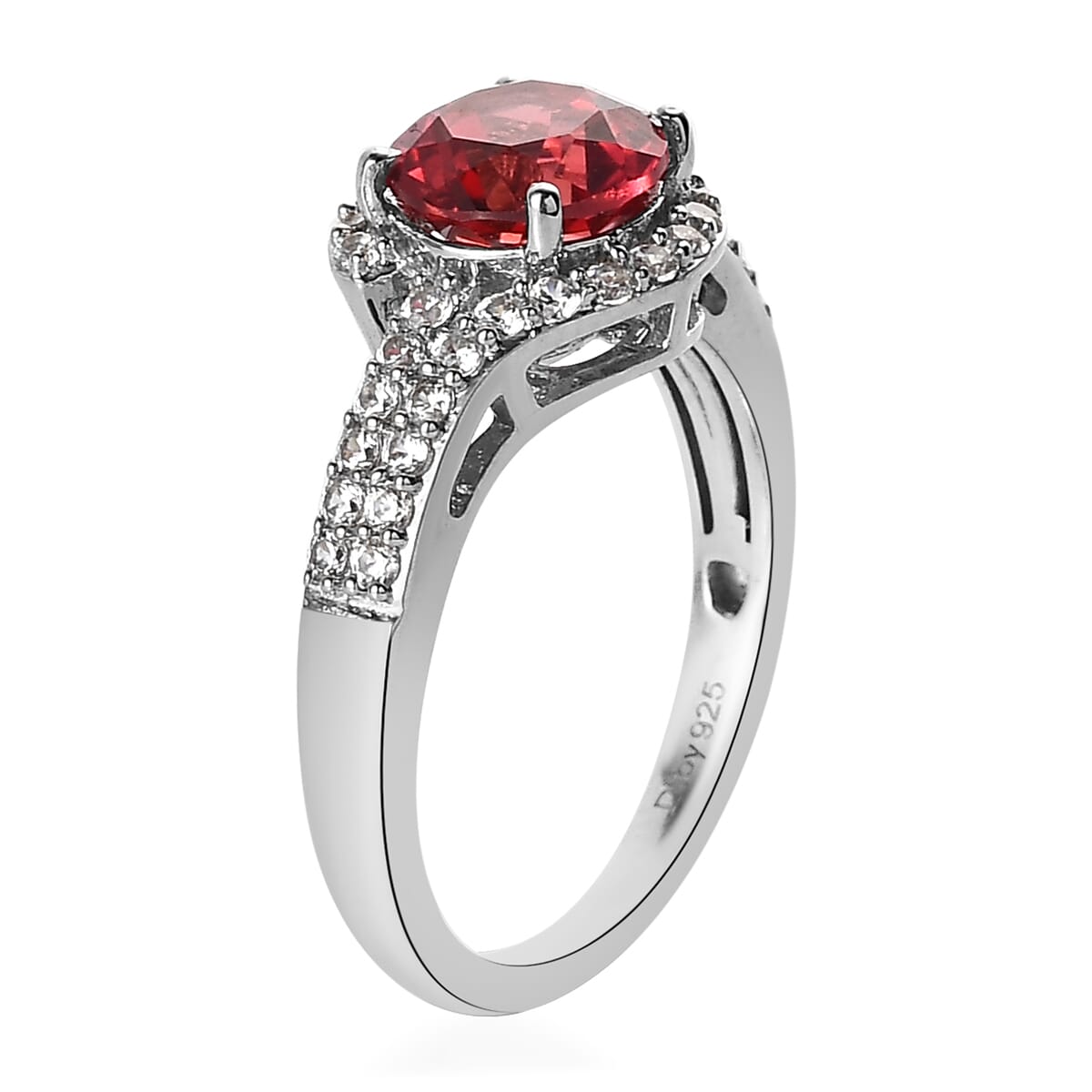 Lab Created Padparadscha Sapphire and White Zircon Ring in Platinum Over Sterling Silver 2.35 ctw image number 3
