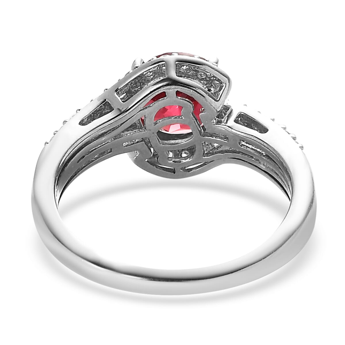 Lab Created Padparadscha Sapphire and White Zircon Ring in Platinum Over Sterling Silver 2.35 ctw image number 4