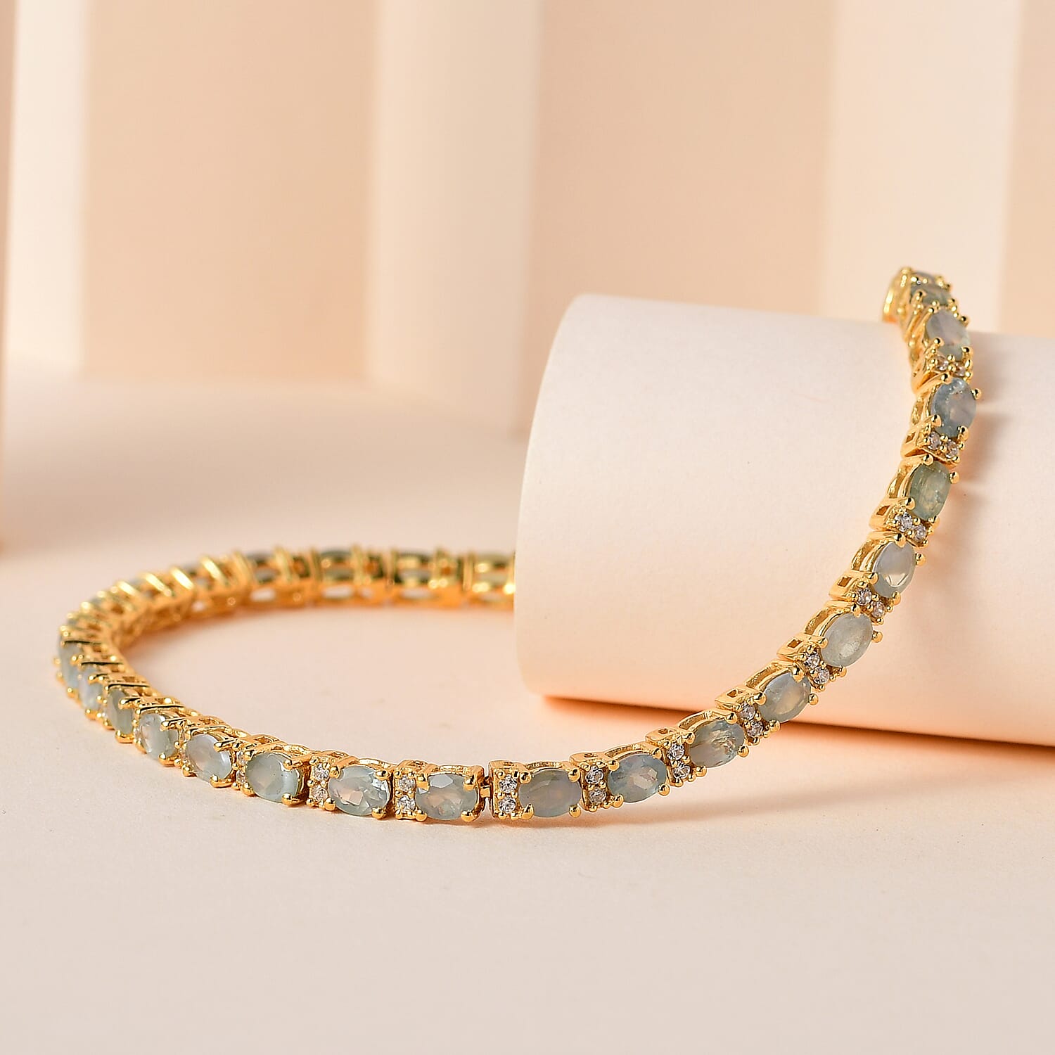 D'Joy Narsipatnam Alexandrite and White Zircon Tennis Bracelet in Vermeil Yellow Gold Over Sterling Silver (6.50 In) 5.90 ctw