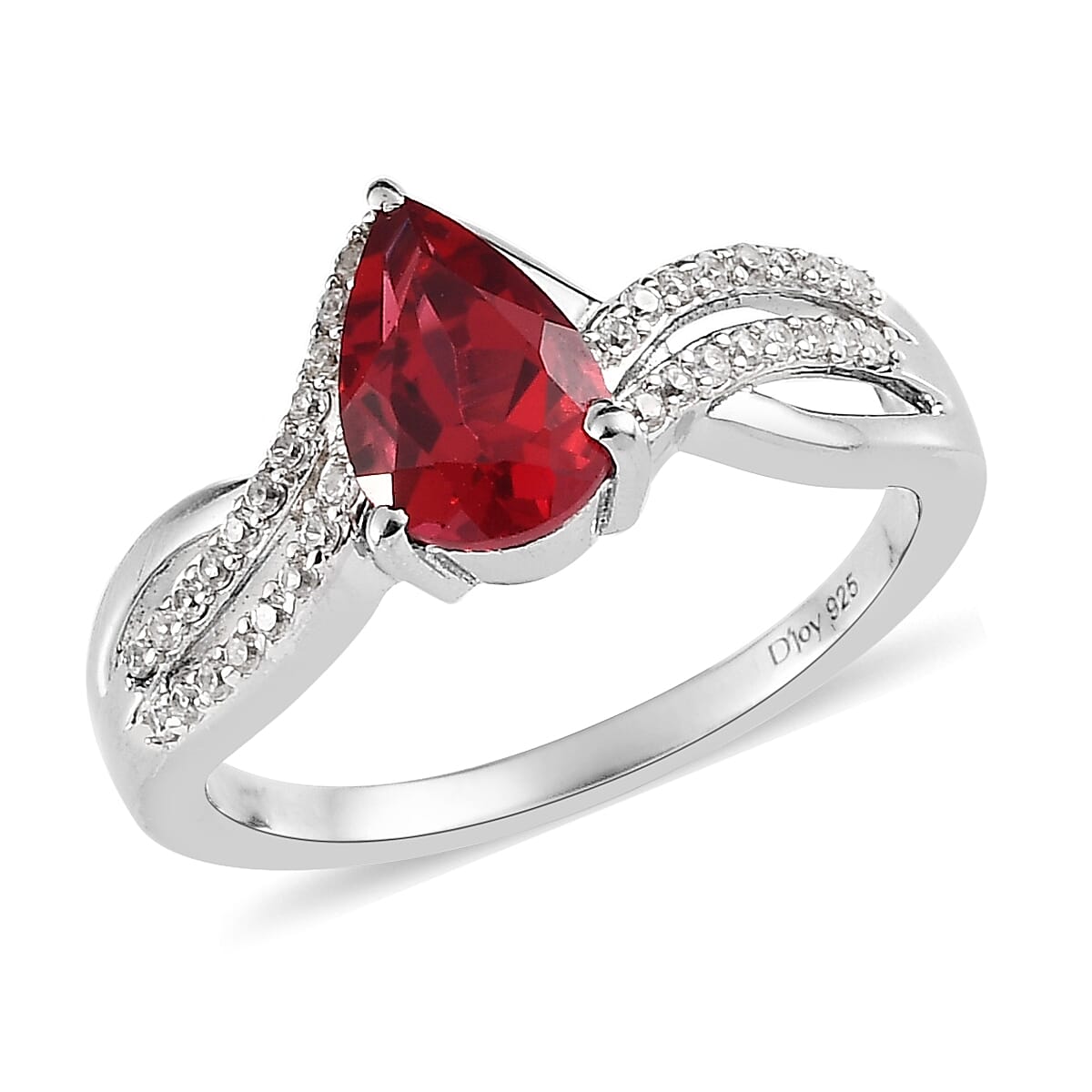 Lab Created Padparadscha Sapphire and White Zircon Infinity Shank Ring in Platinum Over Sterling Silver (Size 10.0) 2.15 ctw