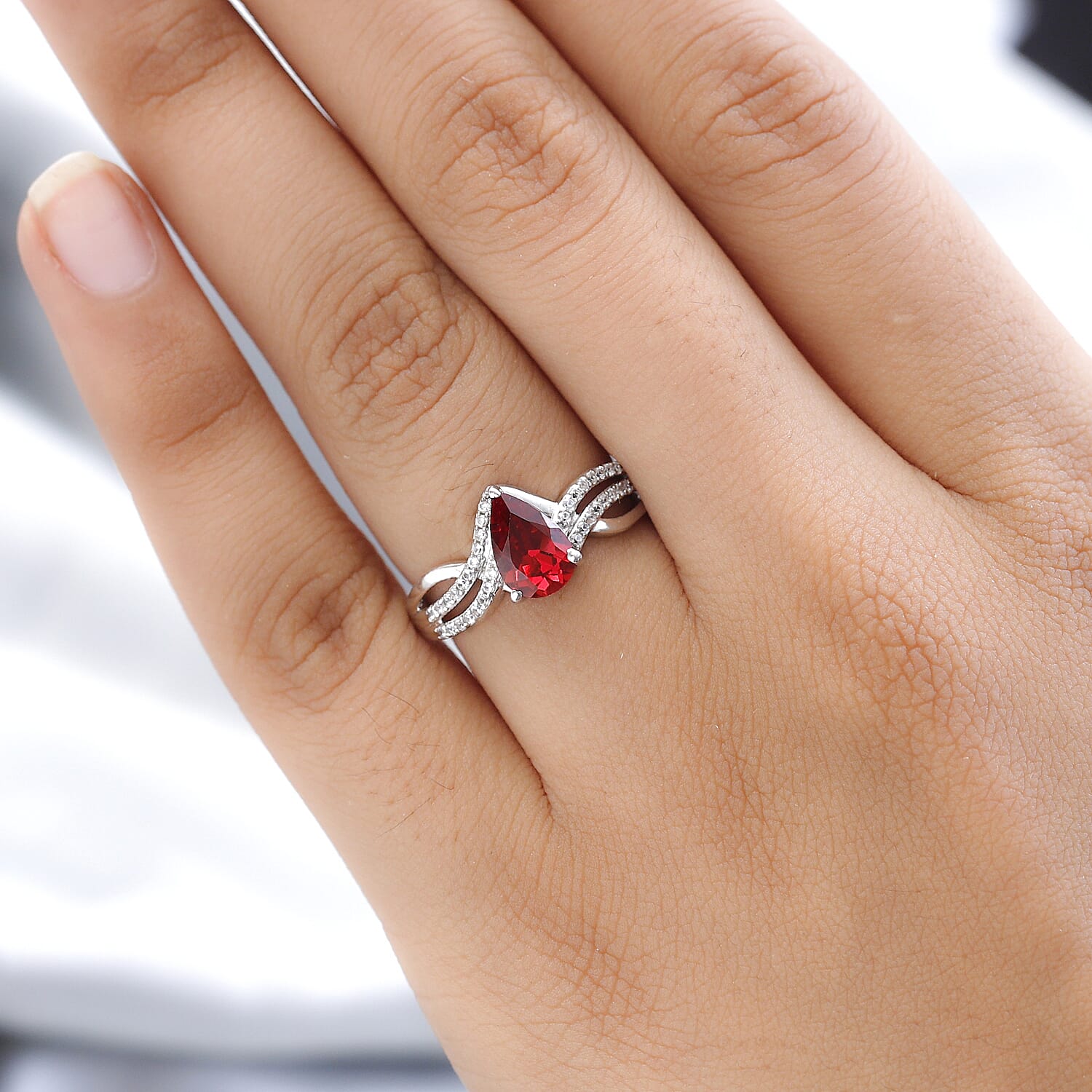 Lab Created Padparadscha Sapphire and White Zircon Infinity Shank Ring in Platinum Over Sterling Silver (Size 10.0) 2.15 ctw