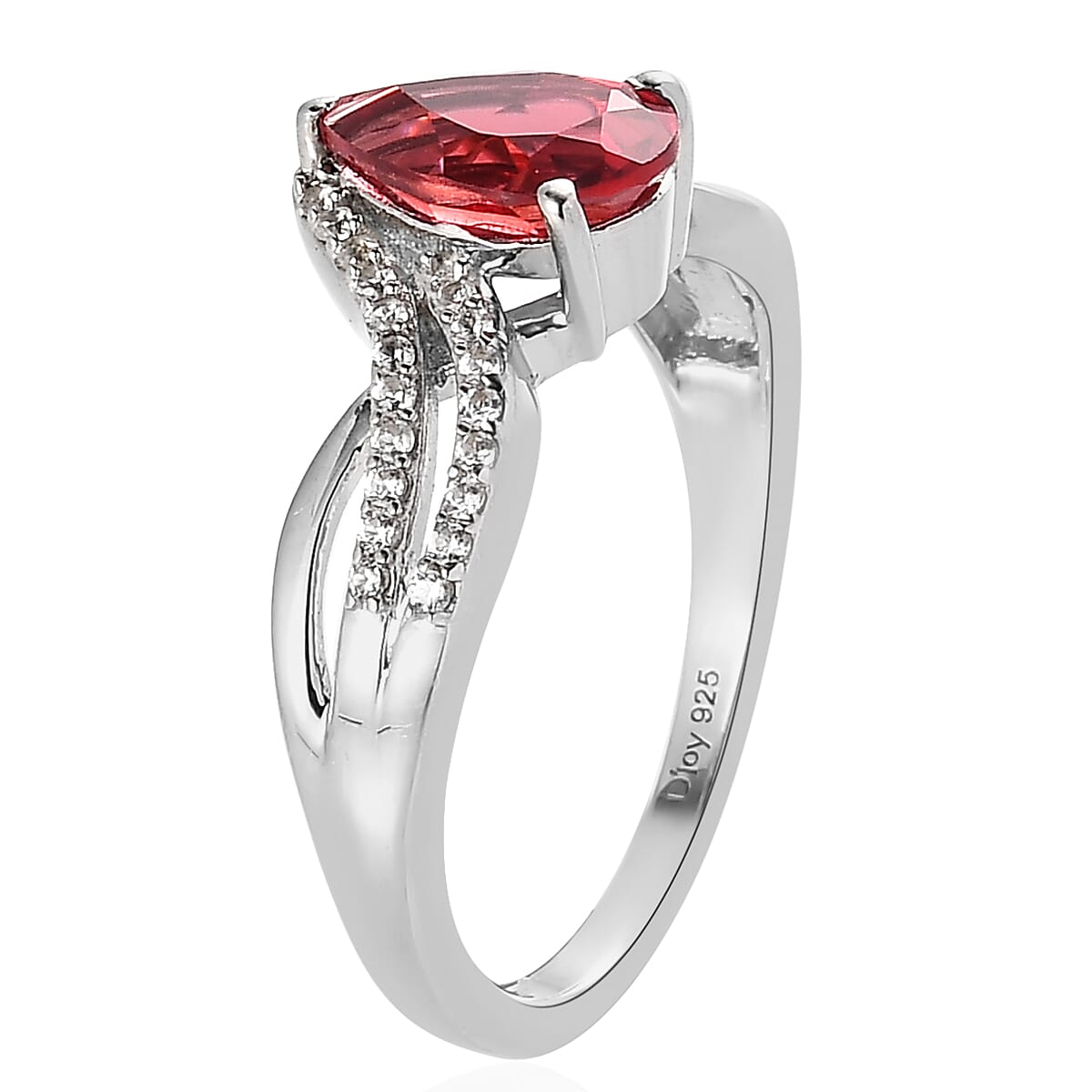Lab Created Padparadscha Sapphire and White Zircon Infinity Shank Ring in Platinum Over Sterling Silver (Size 10.0) 2.15 ctw