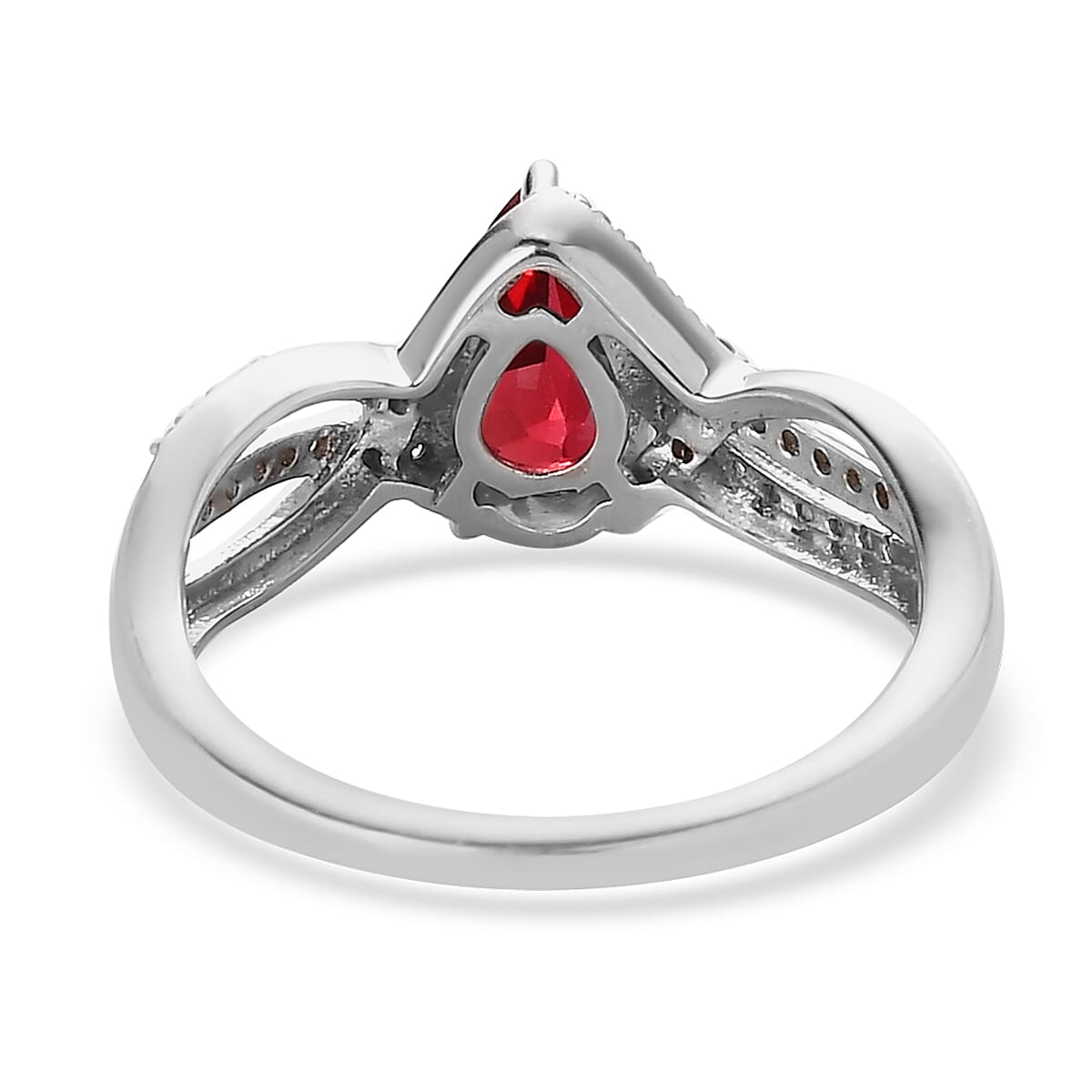 Lab Created Padparadscha Sapphire and White Zircon Infinity Shank Ring in Platinum Over Sterling Silver (Size 10.0) 2.15 ctw