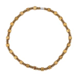 Golden Color Hematite Beaded Necklace 20 Inches in Silvertone 681.00 ctw