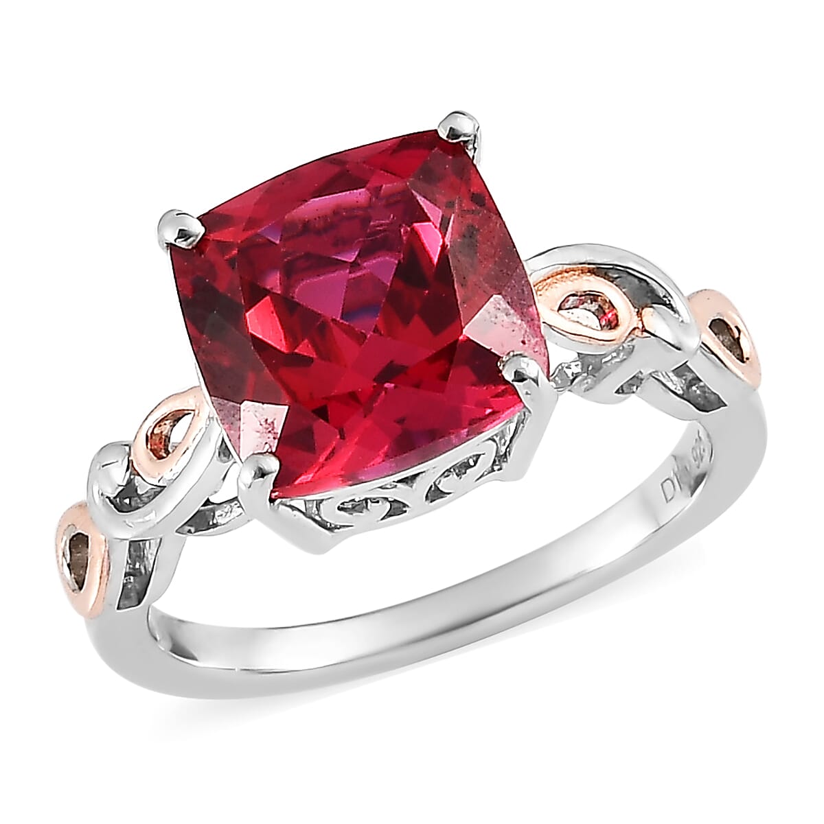 Lab Created Padparadscha Sapphire Solitaire Ring in Vermeil RG and Platinum Over Sterling Silver (Size 10.0) 4.65 ctw