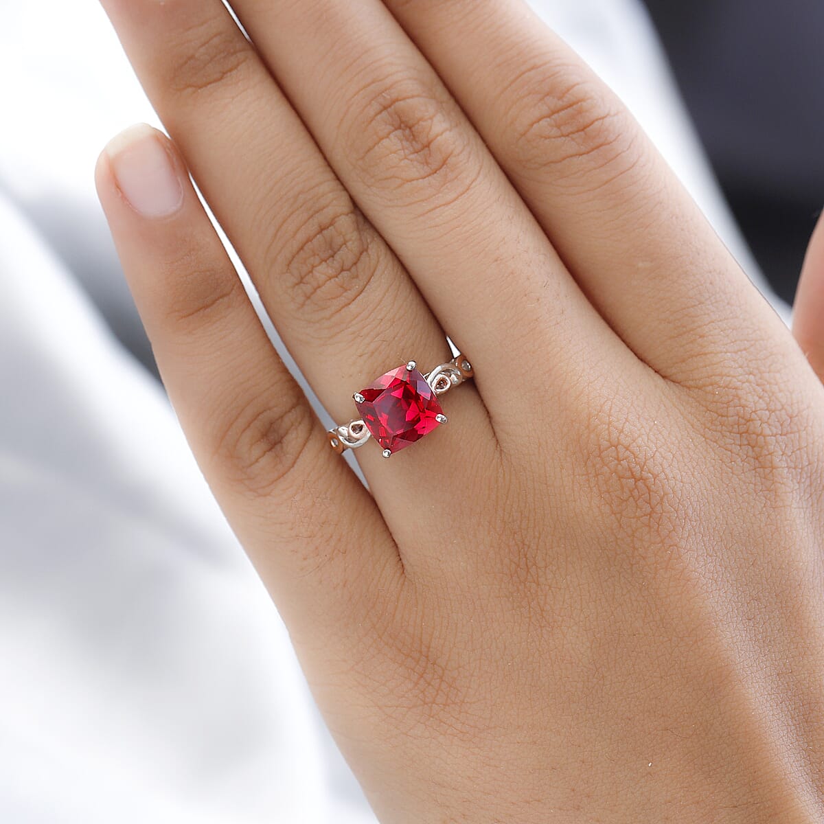 Lab Created Padparadscha Sapphire Solitaire Ring in Vermeil RG and Platinum Over Sterling Silver 4.65 ctw image number 2