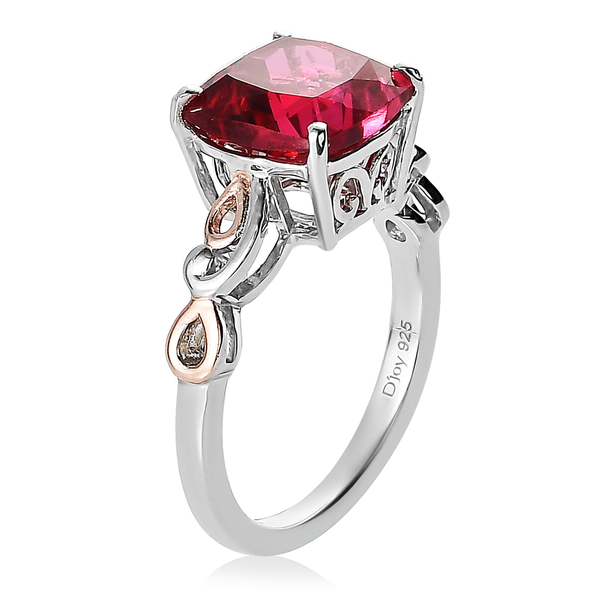 Lab Created Padparadscha Sapphire Solitaire Ring in Vermeil RG and Platinum Over Sterling Silver 4.65 ctw image number 3