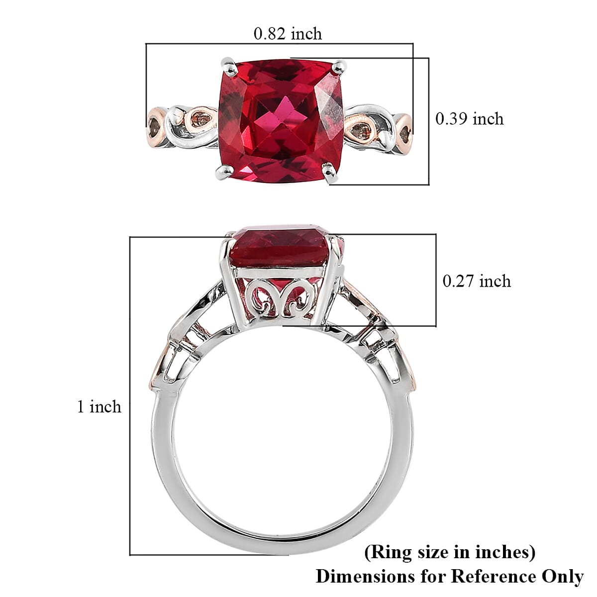 Lab Created Padparadscha Sapphire Solitaire Ring in Vermeil RG and Platinum Over Sterling Silver (Size 10.0) 4.65 ctw