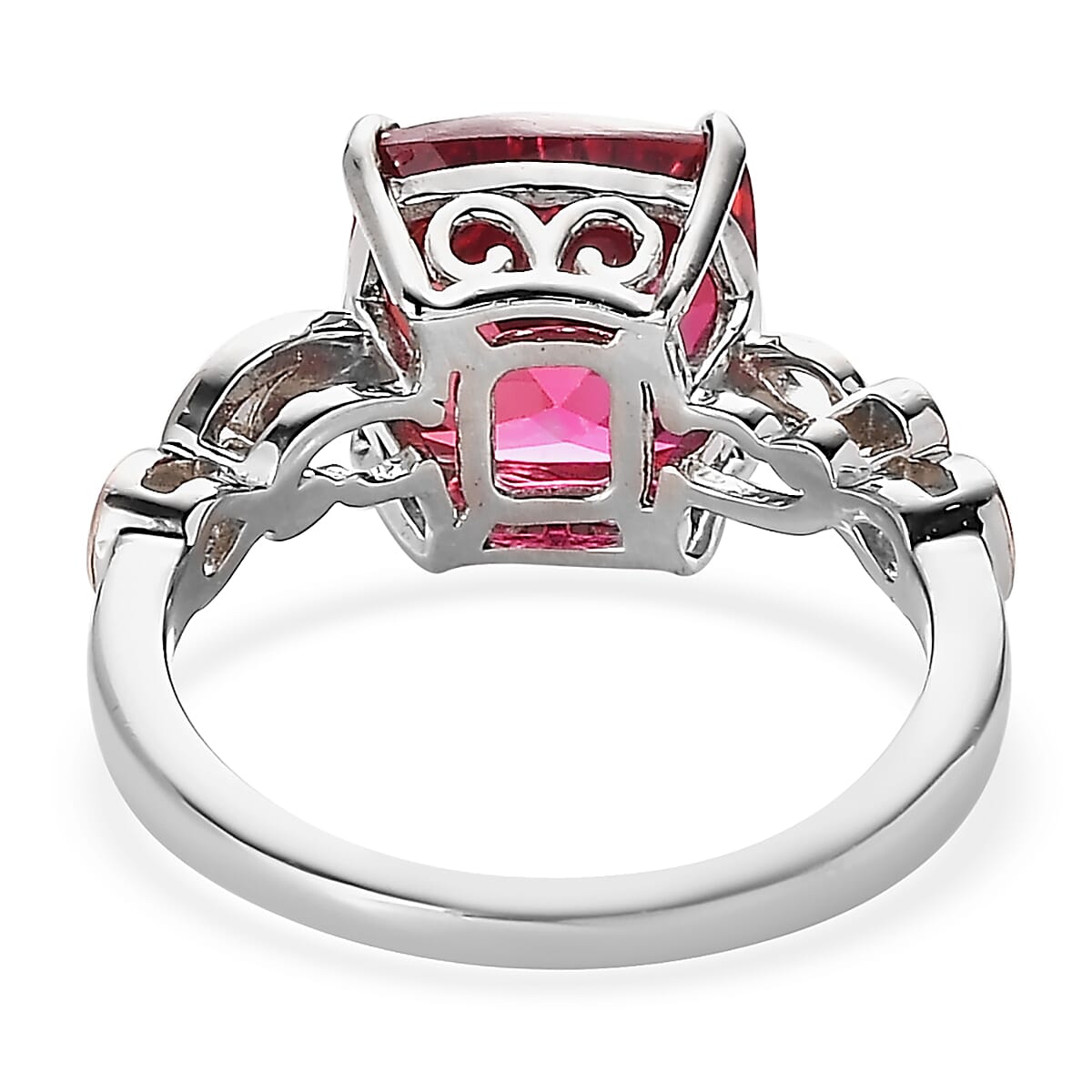 Lab Created Padparadscha Sapphire Solitaire Ring in Vermeil RG and Platinum Over Sterling Silver (Size 8.0) 4.65 ctw image number 4
