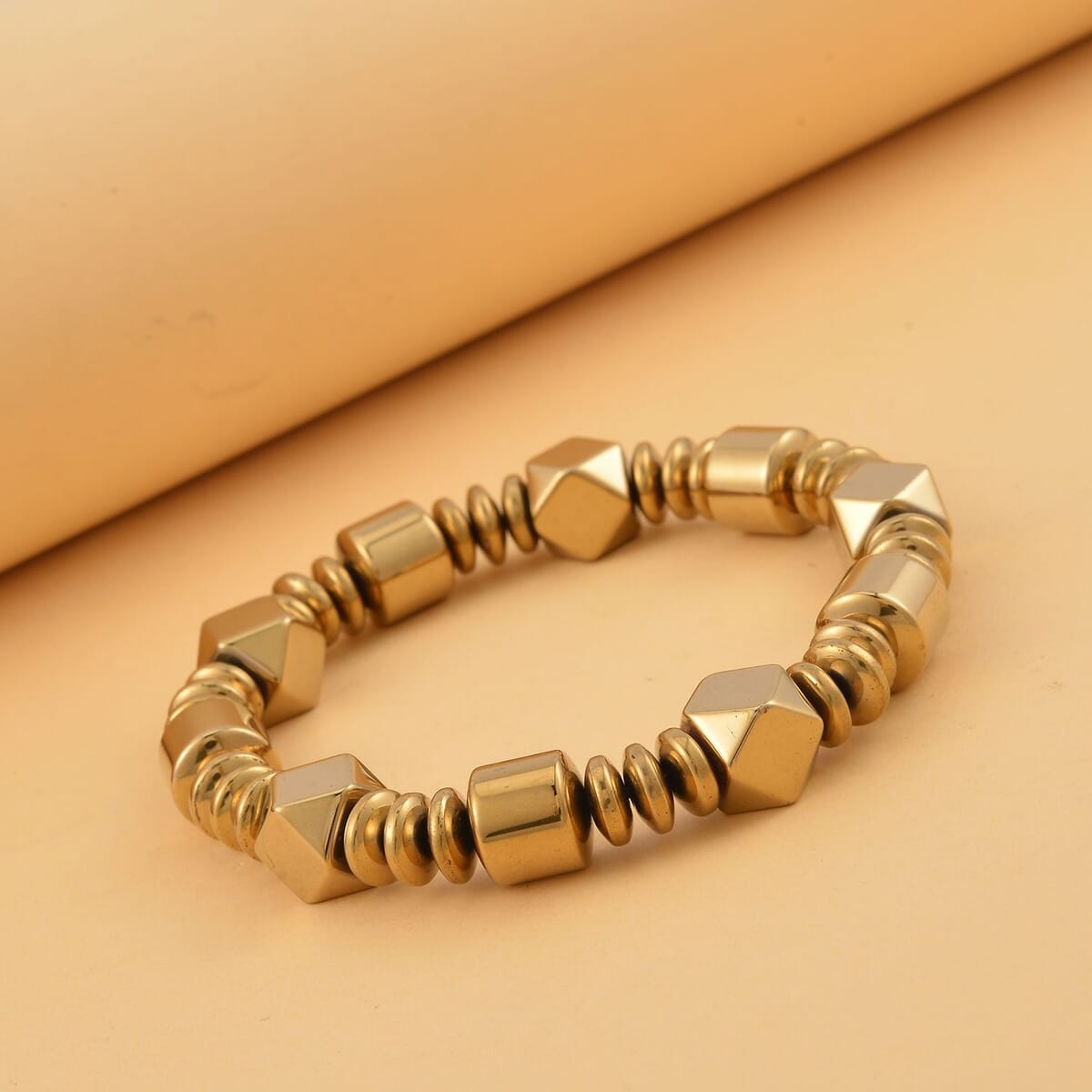 Golden Color Hematite Beaded knotted Stretch Bracelet 258.00 ctw image number 1
