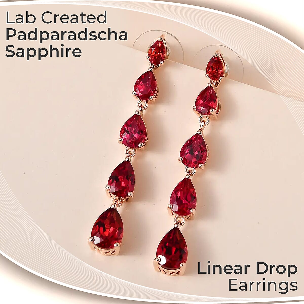Lab Created Padparadscha Sapphire Drop Earrings in Vermeil Rose Gold Over Sterling Silver 15.65 ctw image number 1
