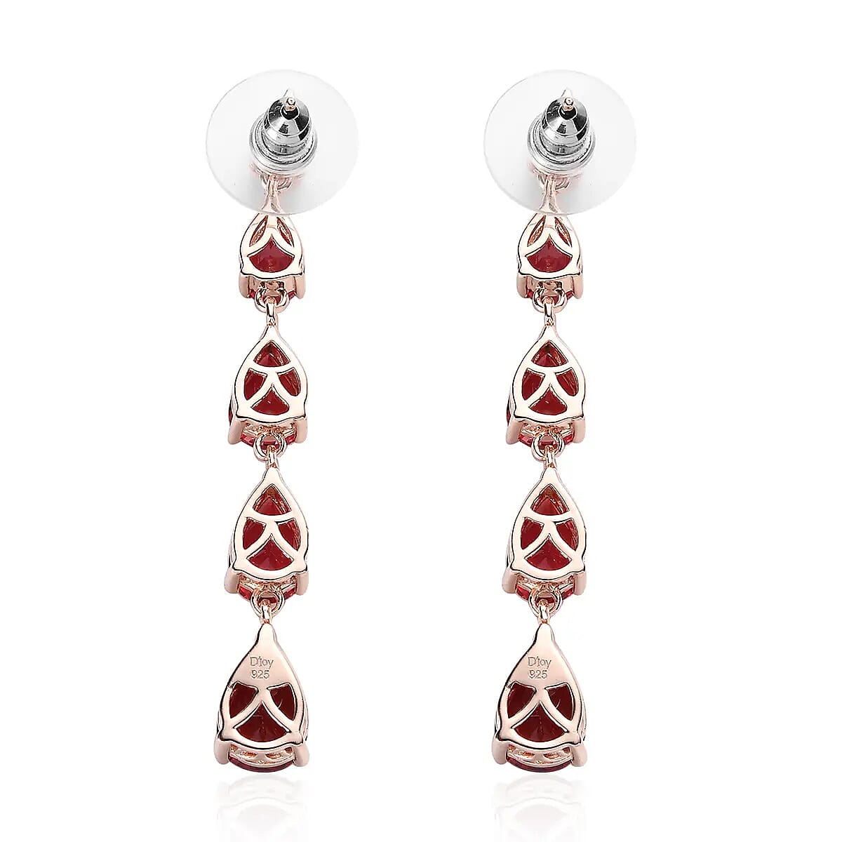 Lab Created Padparadscha Sapphire Drop Earrings in Vermeil Rose Gold Over Sterling Silver 15.65 ctw image number 4