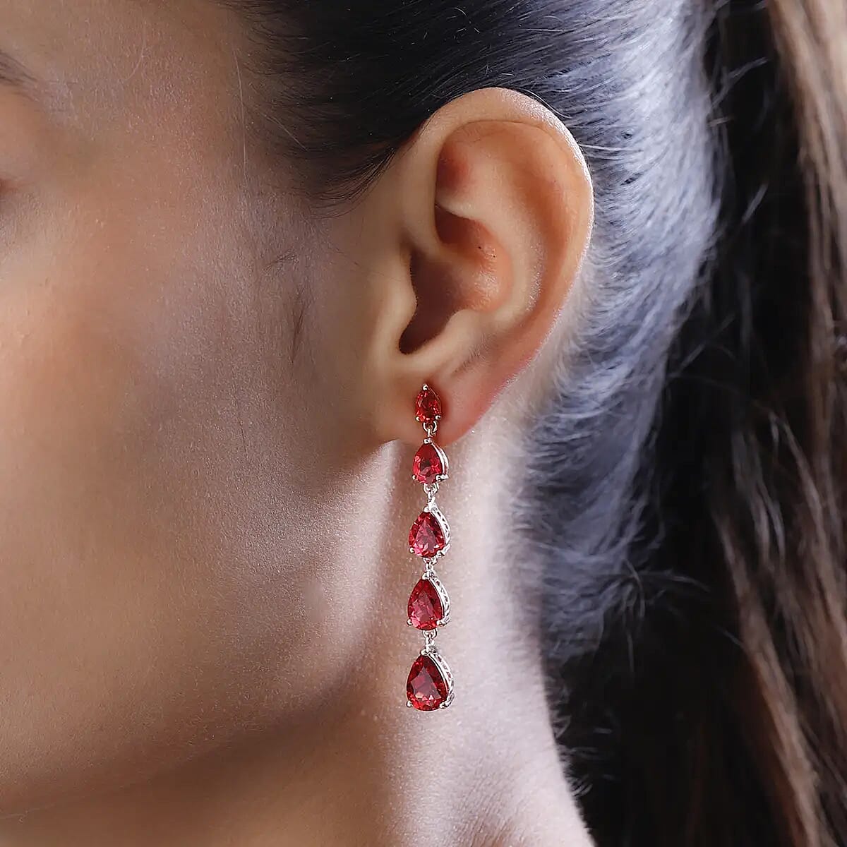 Lab Created Padparadscha Sapphire Drop Earrings in Vermeil Rose Gold Over Sterling Silver 15.65 ctw image number 5