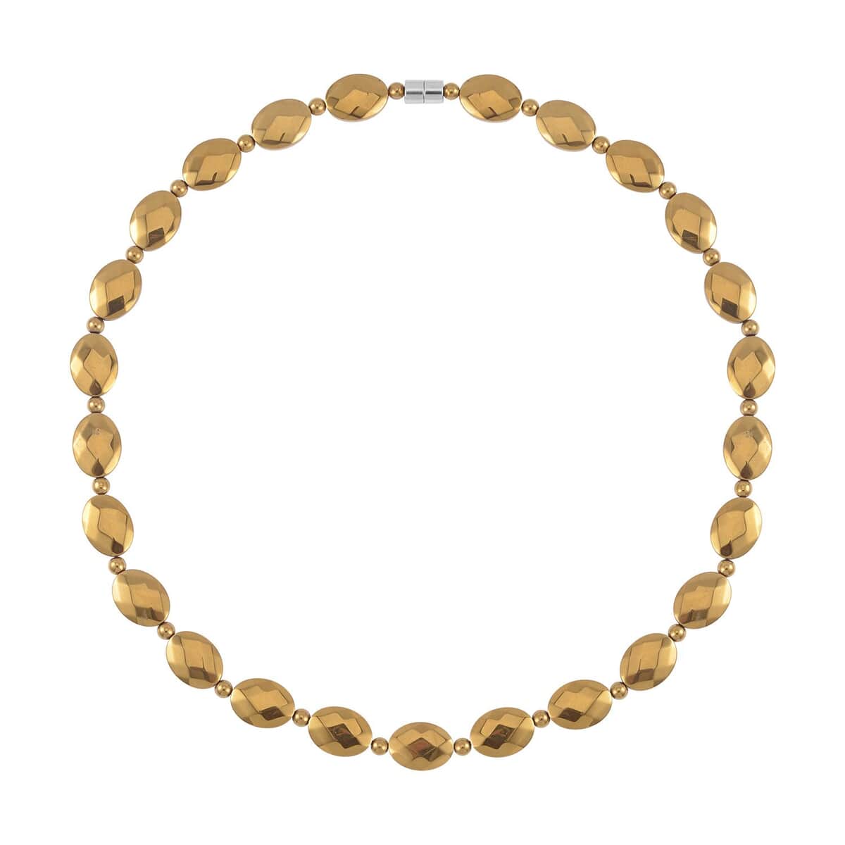 Golden Color Hematite 371.00 ctw Beaded Necklace 20 Inches in Silvertone image number 0