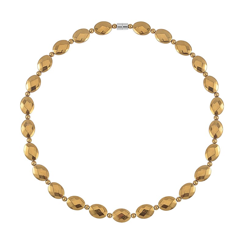 Golden Color Hematite 371.00 ctw Beaded Necklace 20 Inches in Silvertone