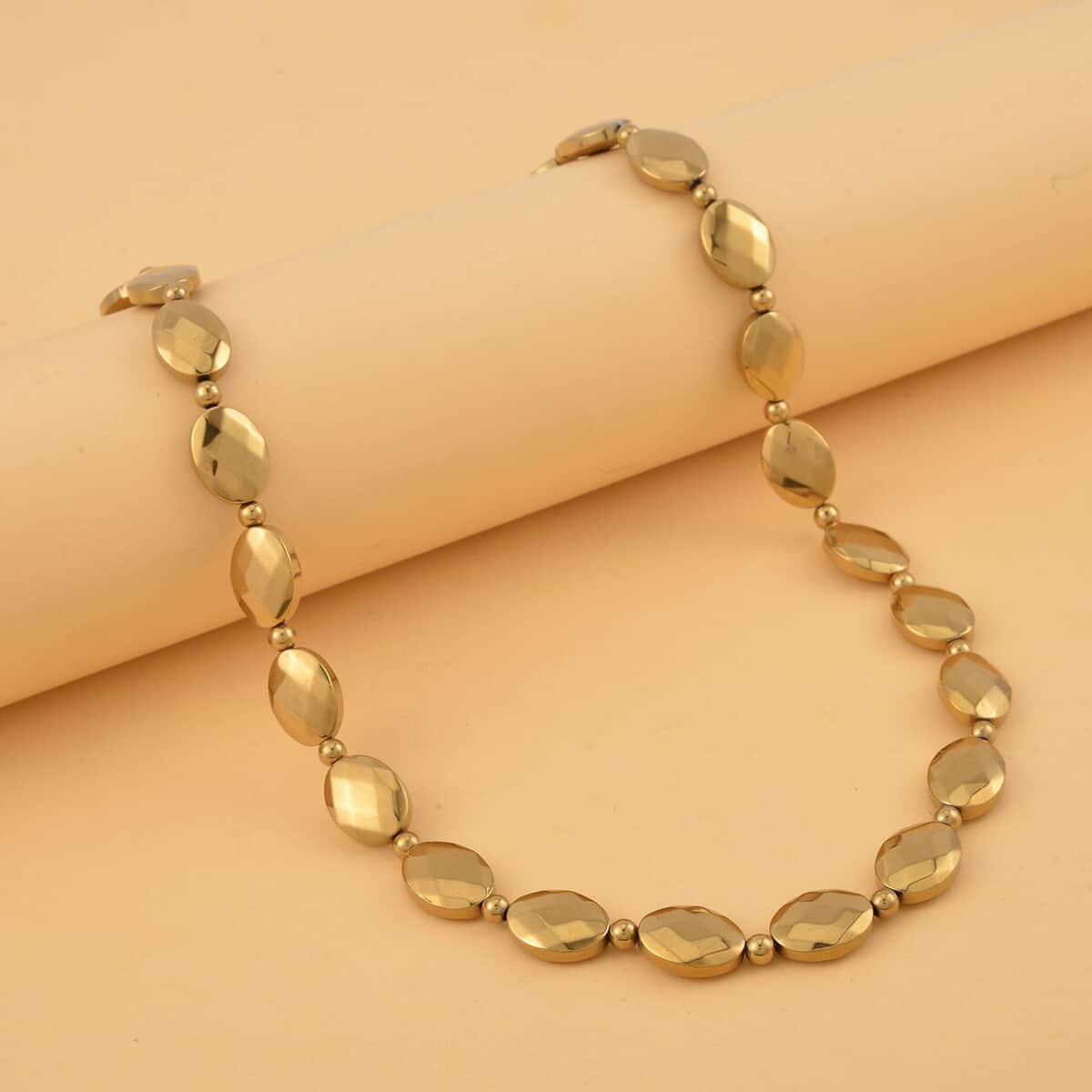 Golden Color Hematite 371.00 ctw Beaded Necklace 20 Inches in Silvertone image number 1