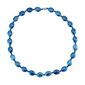 Blue Color Hematite 371.00 ctw Beaded Necklace in Silvertone 20 Inches