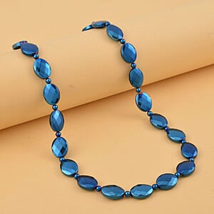 Blue Color Hematite 371.00 ctw Beaded Necklace in Silvertone 20 Inches