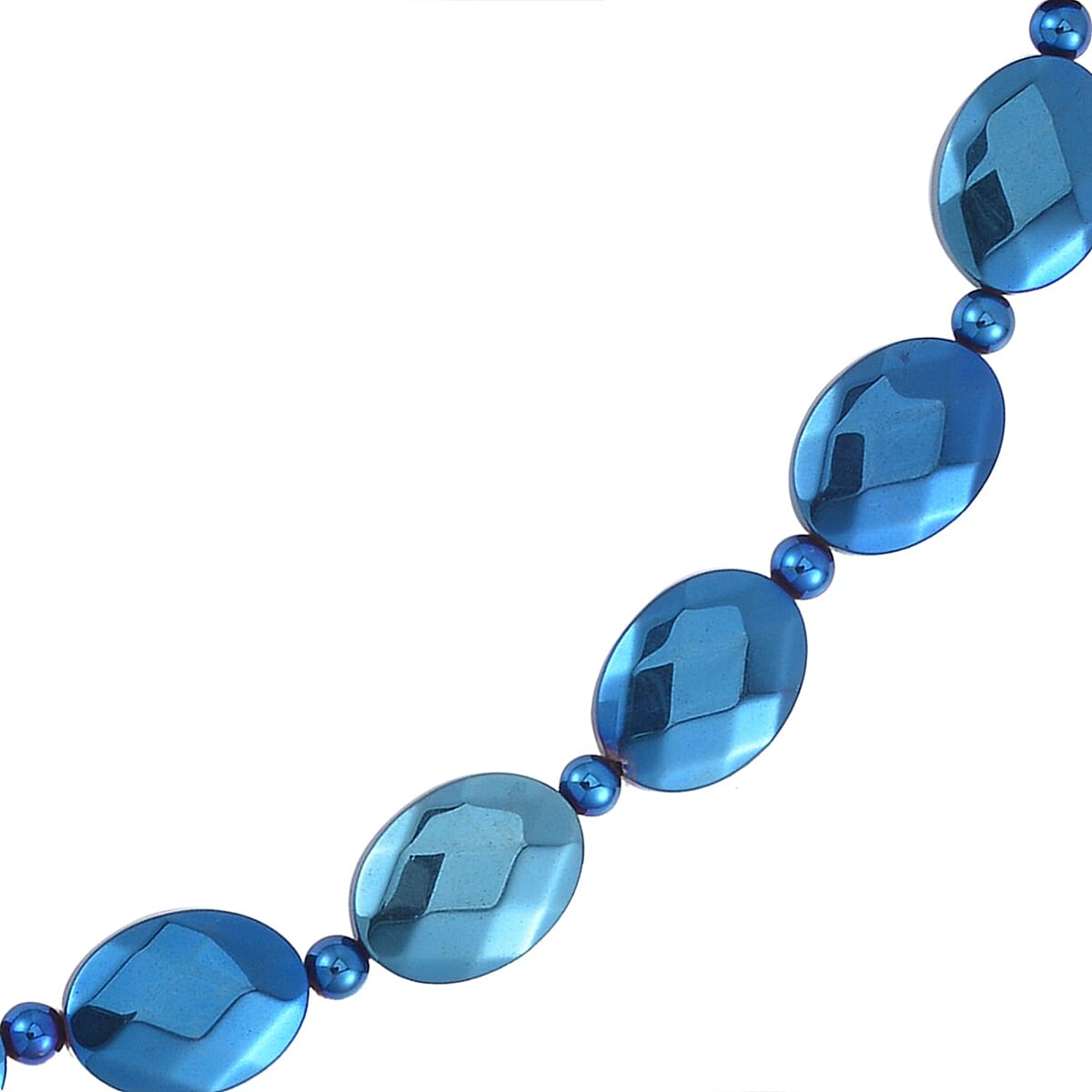 Blue Color Hematite 371.00 ctw Beaded Necklace in Silvertone 20 Inches image number 2