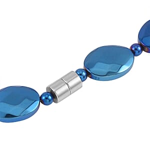 Blue Color Hematite 371.00 ctw Beaded Necklace in Silvertone 20 Inches