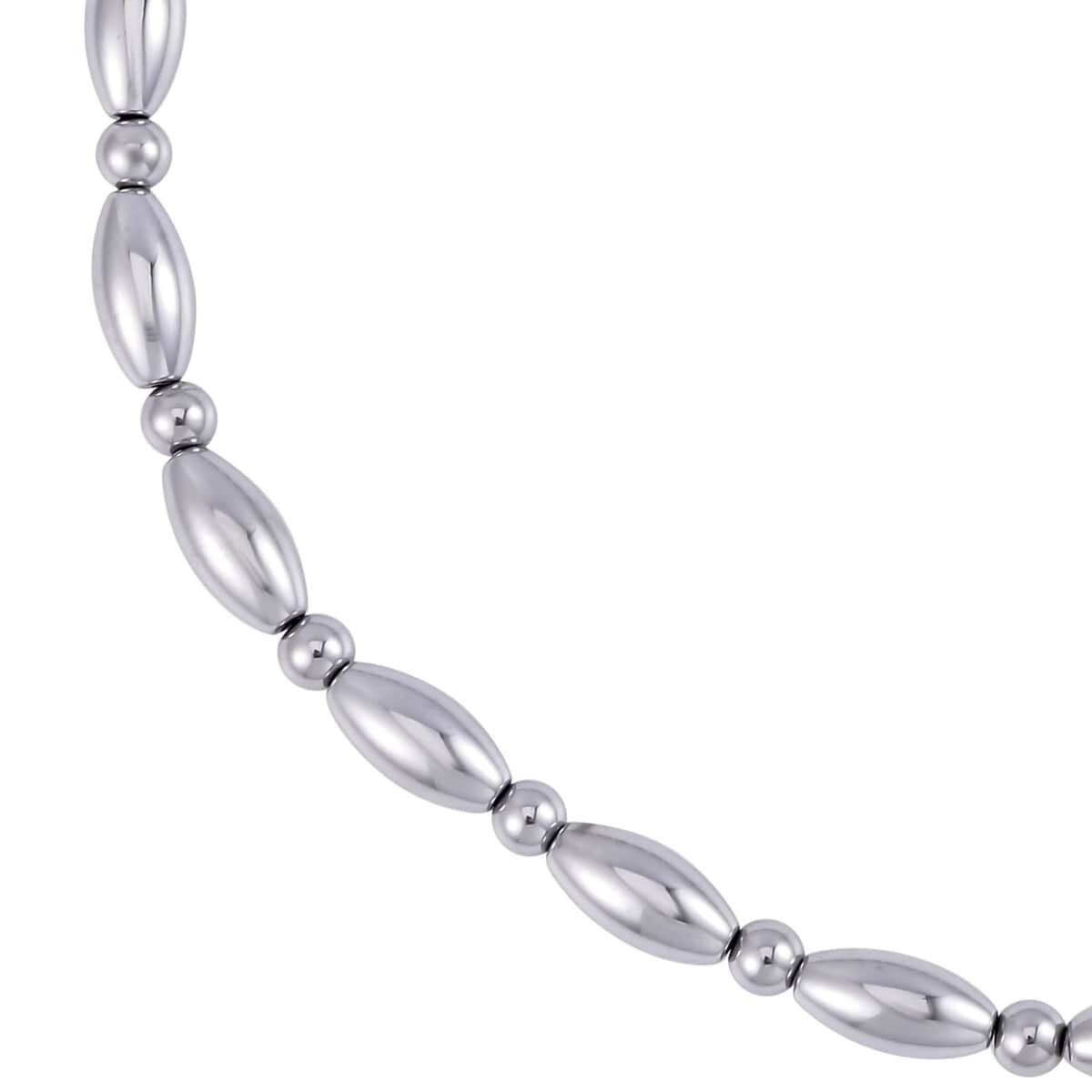 Silver Color Hematite Beaded Necklace 20 Inches in Silvertone 369.50 ctw image number 2