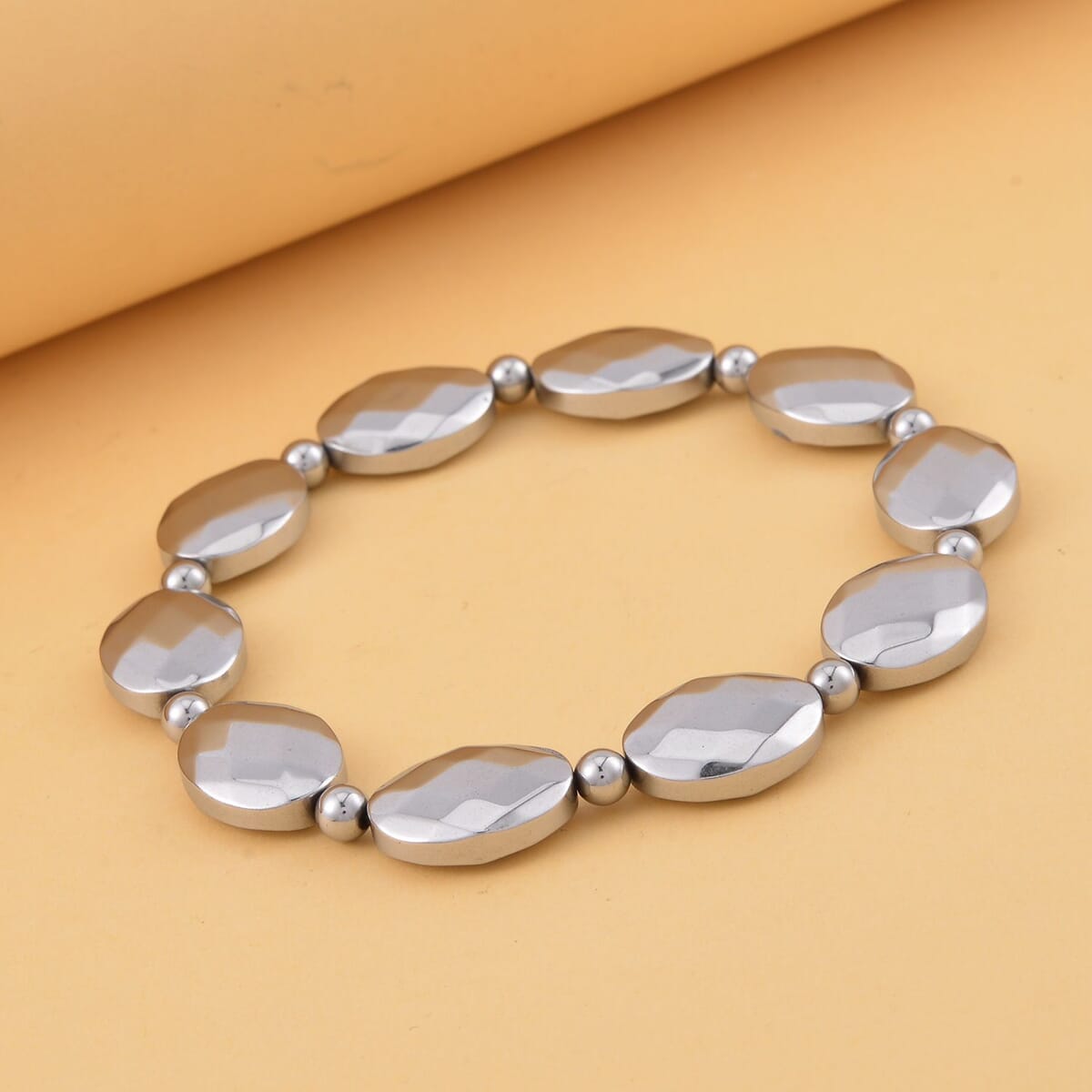 Silver Color Hematite Beaded Stretch Bracelet 148.00 ctw image number 1