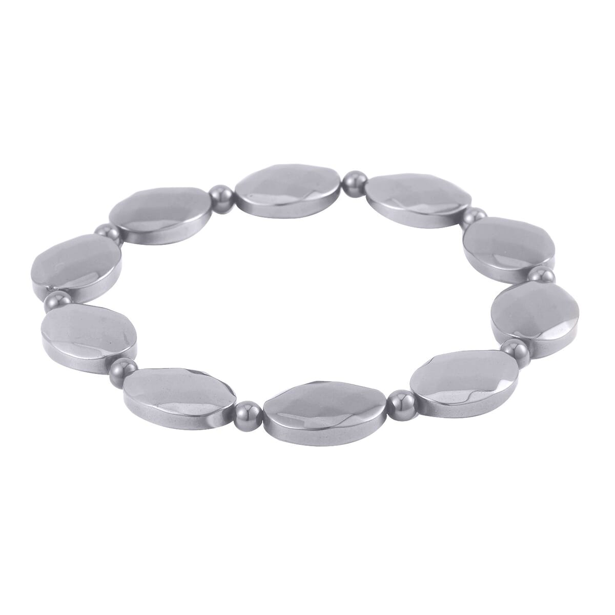 Silver Color Hematite Beaded Stretch Bracelet 148.00 ctw image number 2