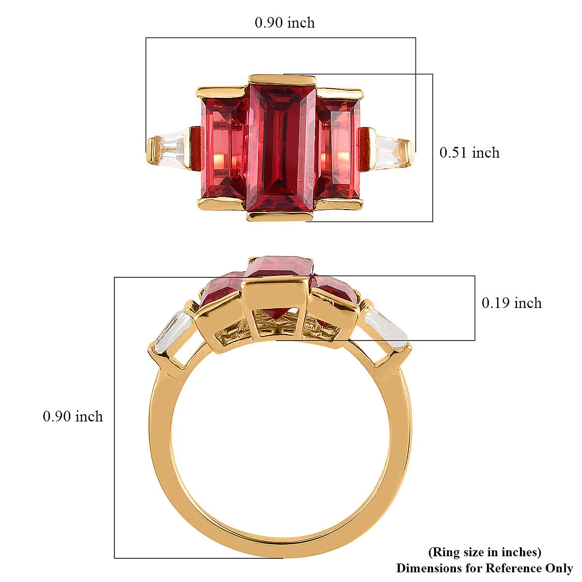 Lab Created Padparadscha Sapphire and White Topaz Ring in Vermeil Yellow Gold Over Sterling Silver (Size 5.0) 5.15 ctw image number 5