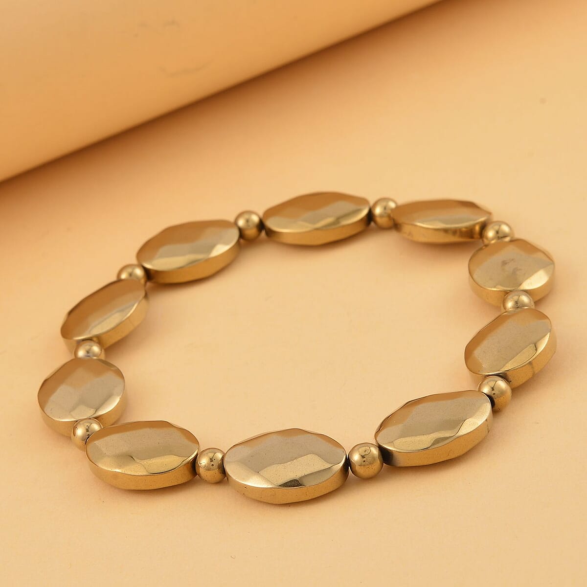 Golden Color Hematite Beaded Stretch Bracelet 148.00 ctw image number 1