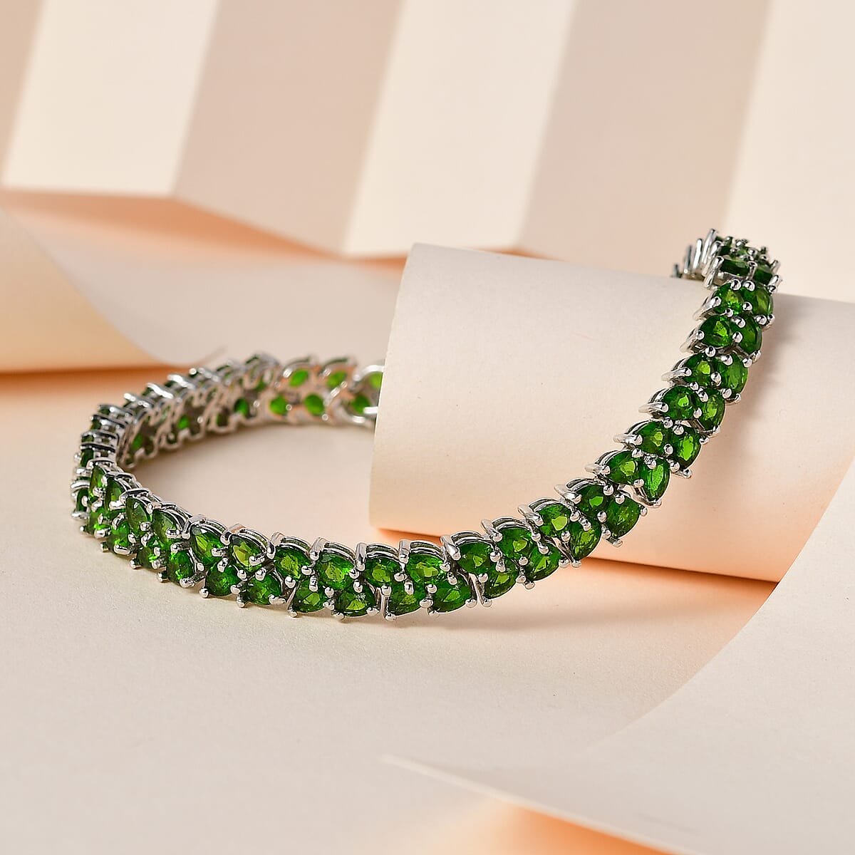Chrome Diopside 19.30 ctw 2 Row Bracelet in Platinum Over Sterling Silver (7.25 In) image number 1