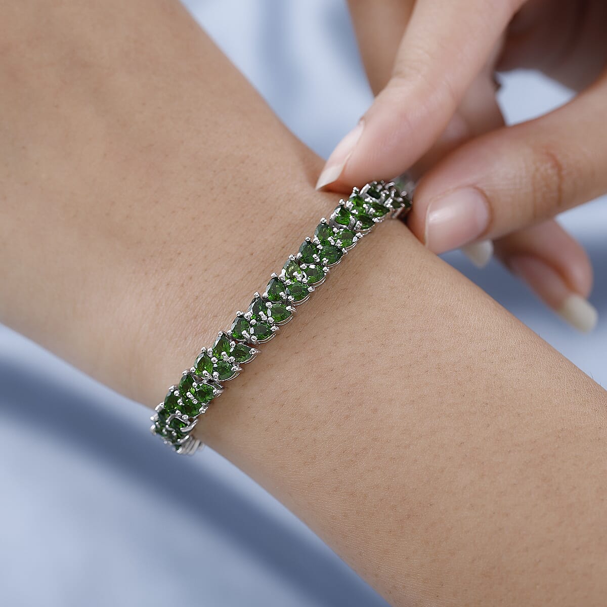 Chrome Diopside 19.30 ctw 2 Row Bracelet in Platinum Over Sterling Silver (7.25 In) image number 2