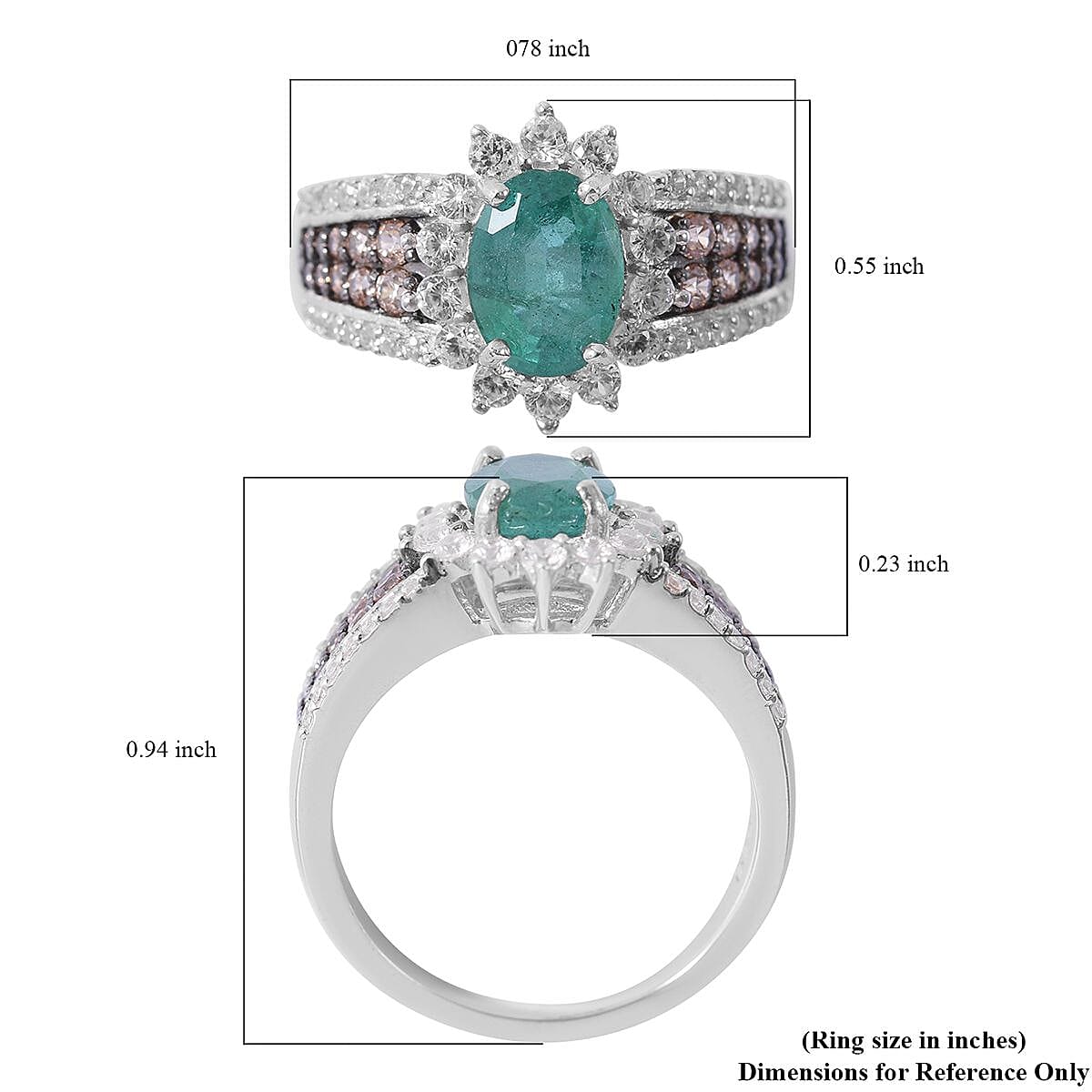 AAA Kage Zambian Emerald, Brown and White Zircon Sunburst Ring in Platinum Over Sterling Silver 2.25 ctw image number 4