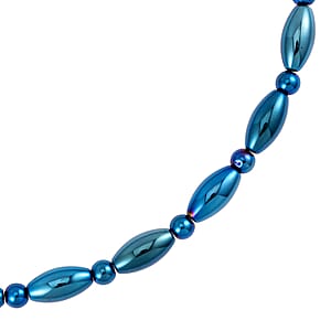 Blue Color Hematite 369.50 ctw Beaded Necklace in Silvertone 20 Inches