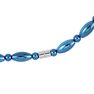 Blue Color Hematite 369.50 ctw Beaded Necklace in Silvertone 20 Inches